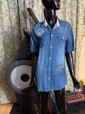 Guess Blue Short-Sleeve Denim Button-Down Shirt for Girls